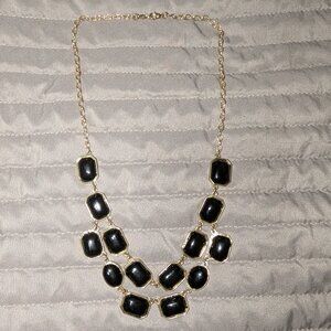 $1 with Bundle ~ Black Enamel Cabochon 2 Row Cascade Bib Necklace 6296